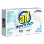 All VEN2979353 Free Clear Vend Pack Dryer Sheets, Fragrance Free, 2 SheetsBox, 100 BoxCarton