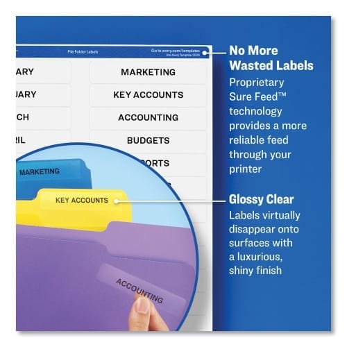 Avery Clear Permanent File Folder Labels with Sure Feed Technology, 0.66 x 3.44, Clear, 30Sheet, 15 SheetsPack (AVE5029) (3)