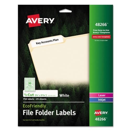 Avery EcoFriendly Permanent File Folder Labels, 0.66 x 3.44, White, 30Sheet, 25 SheetsPack (AVE48266)