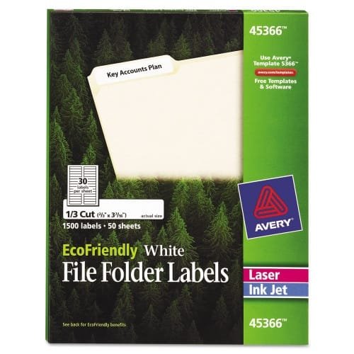 Avery EcoFriendly Permanent File Folder Labels, 0.66 x 3.44, White, 30Sheet, 50 SheetsPack (AVE45366)