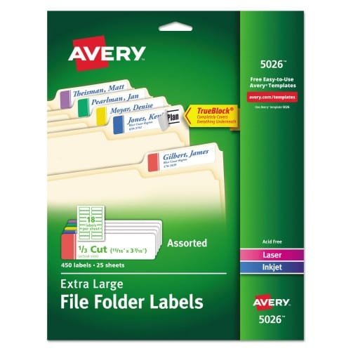 Avery Extra-Large TrueBlock File Folder Labels with Sure Feed Technology, 0.94 x 3.44, White, 18Sheet, 25 SheetsPack (AVE5026) (7)