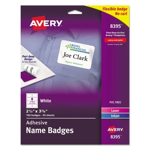 Avery Flexible Adhesive Name Badge Labels, 3.38 x 2.33, White, 160Pack (AVE8395) (4)