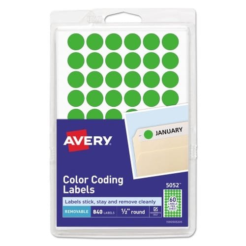 Avery Handwrite Only Self-Adhesive Removable Round Color-Coding Labels, 0.5 dia, Neon Green, 60Sheet, 14 SheetsPack, (AVE05052) (3)