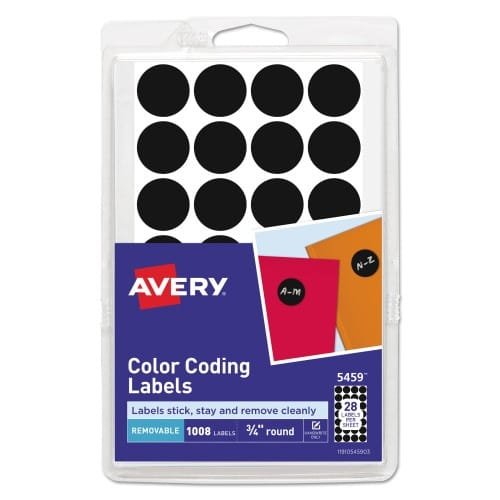 Avery Handwrite Only Self-Adhesive Removable Round Color-Coding Labels, 0.75 dia, Black, 28Sheet, 36 SheetsPack, (AVE05459) (2)