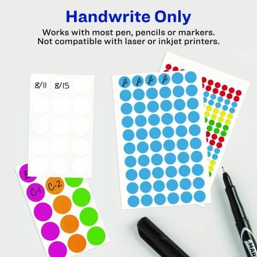 Avery Handwrite-Only Self-Adhesive See Through Removable Round Color Dots, 0.75 dia, Assorted, 35Sheet, 29 SheetsPack, (AVE05473) (4)