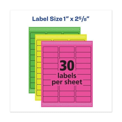 Avery High-Vis Removable LaserInkjet ID Labels w Sure Feed, 1 x 2.63, Neon, 360PK (AVE6479) (6)