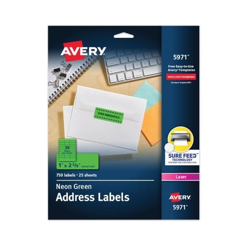 Avery High-Visibility Permanent Laser ID Labels, 1 x 2.63, Neon Green, 750Pack (AVE5971) (2)