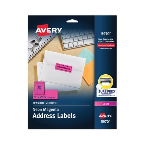 Avery High-Visibility Permanent Laser ID Labels, 1 x 2.63, Neon Magenta, 750Pack (AVE5970) (8)