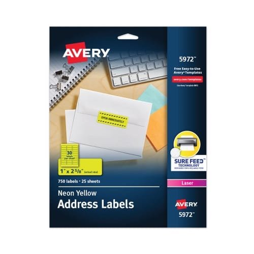 Avery High-Visibility Permanent Laser ID Labels, 1 x 2.63, Neon Yellow, 750Pack (AVE5972) (4)