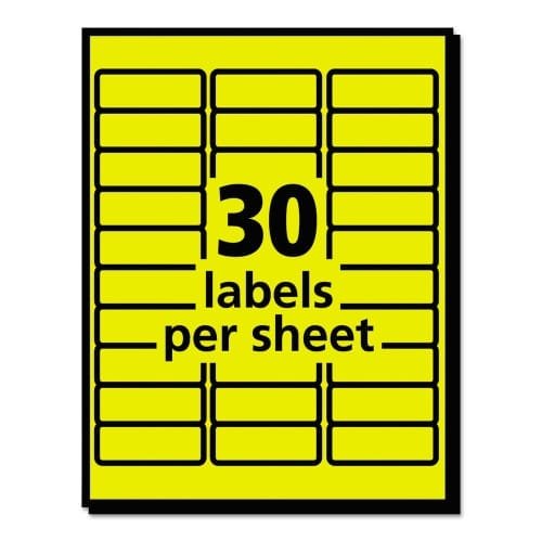 Avery High-Visibility Permanent Laser ID Labels, 1 x 2.63, Neon Yellow, 750Pack (AVE5972) (8)