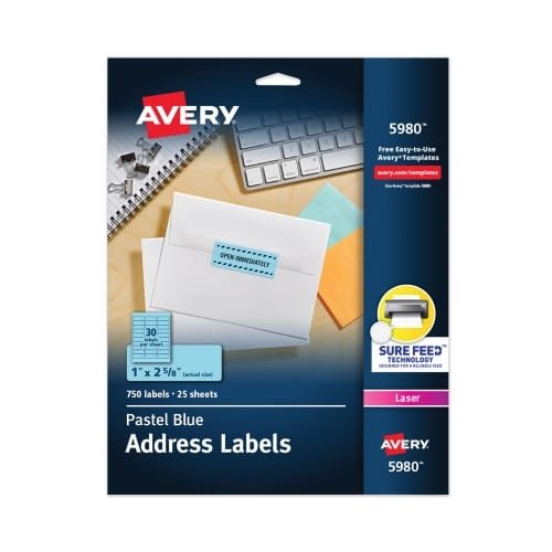 Avery High-Visibility Permanent Laser ID Labels, 1 x 2.63, Pastel Blue, 750Pack (AVE5980) (4)