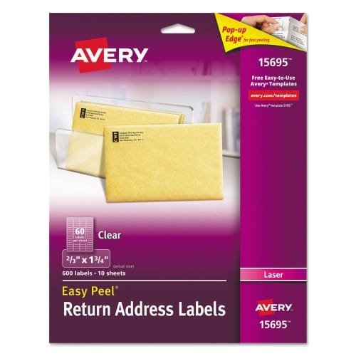 Avery Matte Clear Easy Peel Mailing Labels w Sure Feed Technology, Laser Printers, 0.66 x 1.75, Clear, 60Sheet, 10 SheetsPack (AVE15695) (2)