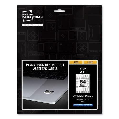 Avery PermaTrack Destructible Asset Tag Labels, Laser Printers, 0.5 x 1, White, 84Sheet, 8 SheetsPack (AVE60535)