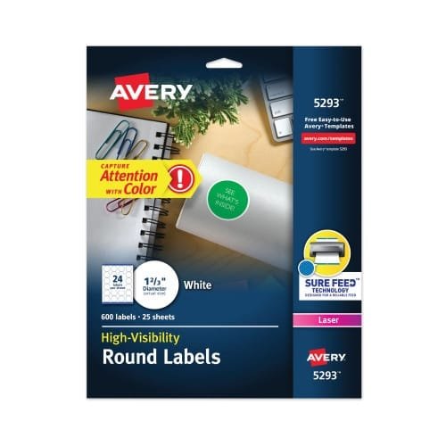 Avery Permanent Laser Print-to-the-Edge ID Labels wSureFeed, 1.66 dia, White, 600PK (AVE5293) (7)