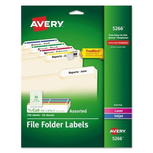 Avery Permanent TrueBlock File Folder Labels with Sure Feed Technology, 0.66 x 3.44, White, 30Sheet, 25 SheetsPack (AVE5266) (7)