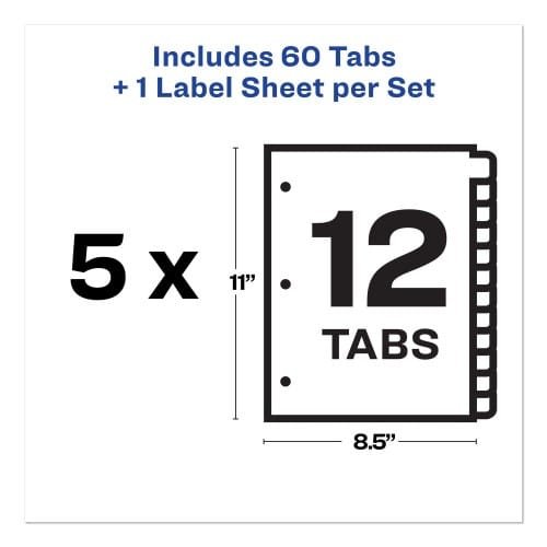 Avery Print and Apply Index Maker Clear Label Dividers, 12-Tab, White Tabs, 11 x 8.5, 5 Sets (AVE11429) (3)