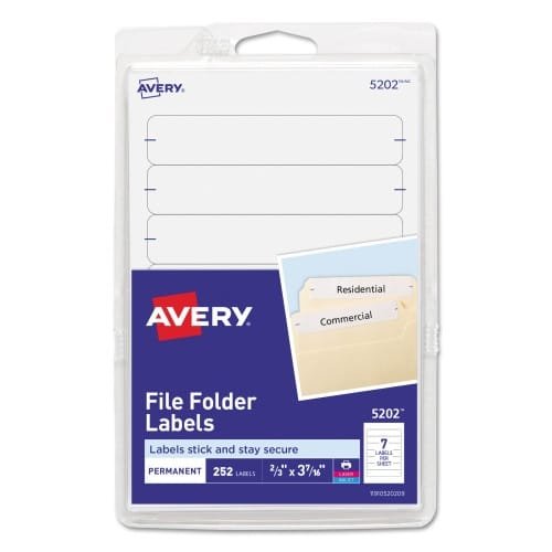 Avery Printable 4 x 6 - Permanent File Folder Labels, 0.69 x 3.44, White, 7Sheet, 36 SheetsPack, (AVE05202) (4)