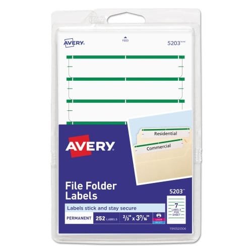 Avery Printable 4 x 6 - Permanent File Folder Labels, 0.69 x 3.44, White, 7Sheet, 36 SheetsPack, (AVE05203) (4)