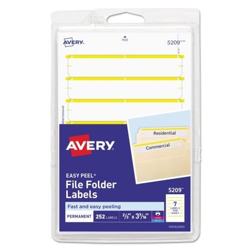 Avery Printable 4 x 6 - Permanent File Folder Labels, 0.69 x 3.44, White, 7Sheet, 36 SheetsPack, (AVE05209) (5)