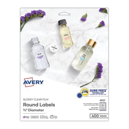 Avery Printable Self-Adhesive Permanent ID Labels wSure Feed, 0.75 dia, Clear, 400PK (AVE4222) (5)