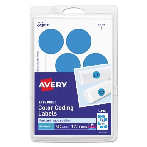 Avery Printable Self-Adhesive Removable Color-Coding Labels, 1.25 dia, Light Blue, 8Sheet, 50 SheetsPack, (AVE05496) (4)