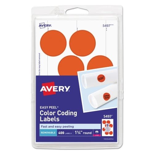 Avery Printable Self-Adhesive Removable Color-Coding Labels, 1.25 dia, Neon Red, 8Sheet, 50 SheetsPack, (AVE05497) (4)