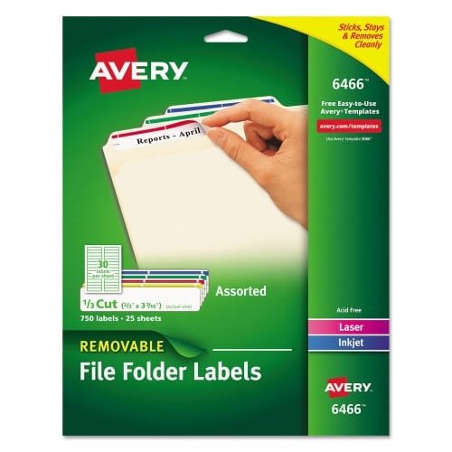 Avery Removable File Folder Labels with Sure Feed Technology, 0.66 x 3.44, White, 30Sheet, 25 SheetsPack (AVE6466) (2)