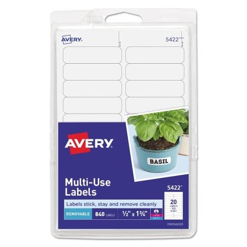 Avery Removable Multi-Use Labels, InkjetLaser Printers, 0.5 x 1.75, White, 20Sheet, 42 SheetsPack, (AVE05422) (4)