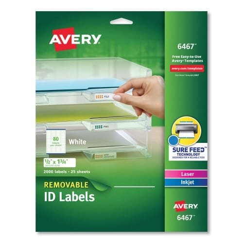 Avery Removable Multi-Use Labels, InkjetLaser Printers, 0.5 x 1.75, White, 80Sheet, 25 SheetsPack (AVE6467)