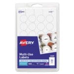 Avery Removable Multi-Use Labels, InkjetLaser Printers, 0.75 dia, White, 24Sheet, 42 SheetsPack, (AVE05408) (6)