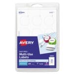 Avery Removable Multi-Use Labels, InkjetLaser Printers, 1 dia, White, 12Sheet, 50 SheetsPack, (AVE05410) (5)