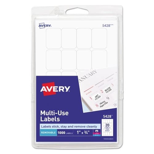 Avery Removable Multi-Use Labels, InkjetLaser Printers, 1 x 0.75, White, 20Sheet, 50 SheetsPack, (AVE05428) (5)