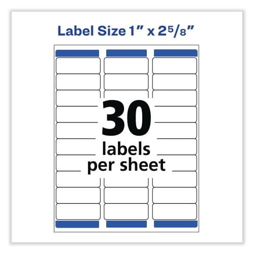 Avery Removable Multi-Use Labels, InkjetLaser Printers, 1 x 2.63, White, 30Sheet, 25 SheetsPack (AVE6460) (6)