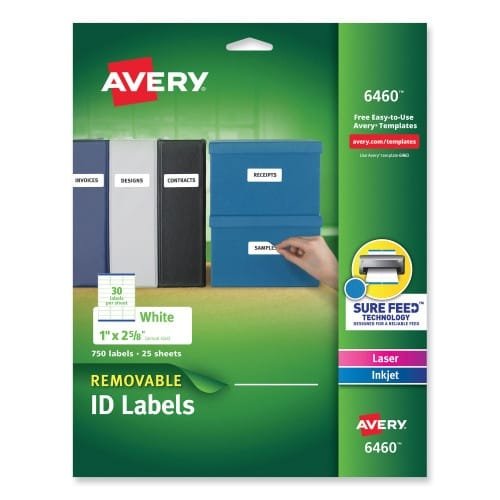 Avery Removable Multi-Use Labels, InkjetLaser Printers, 1 x 2.63, White, 30Sheet, 25 SheetsPack (AVE6460)