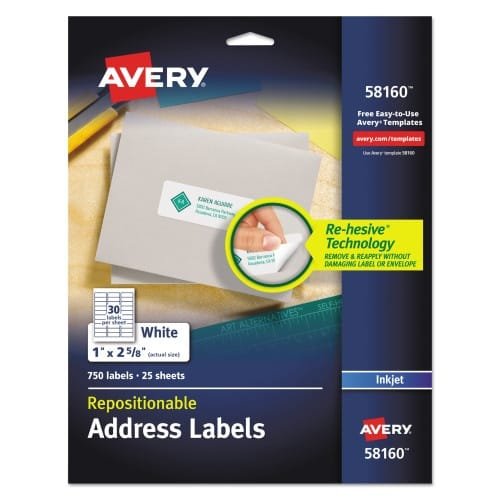 Avery Repositionable Address Labels wSureFeed, InkjetLaser, 1 x 2.63, White, 750BX (AVE58160) (5)