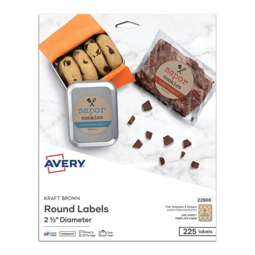 Avery Round Brown Kraft Print-to-the-Edge Labels, 2.5 dia, 225PK (AVE22808) (2)