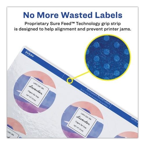 Avery Round Print-to-the Edge Labels with SureFeed, 2.5 dia, Glossy White, 90PK (AVE22830) (2)