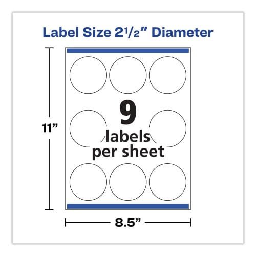 Avery Round Print-to-the Edge Labels with SureFeed, 2.5 dia, Glossy White, 90PK (AVE22830) (6)