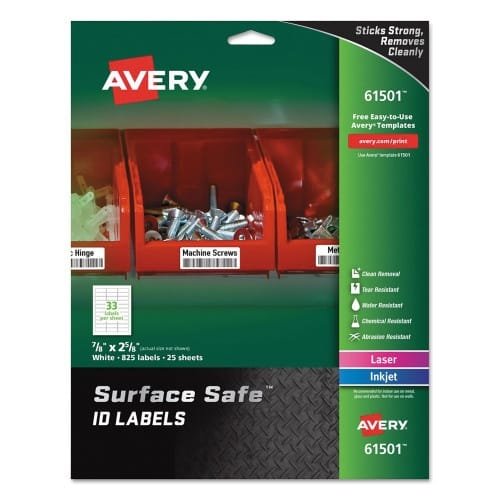 Avery Surface Safe ID Labels, InkjetLaser Printers, 0.88 x 2.63, White, 33Sheet, 25 SheetsPack (AVE61501) (2)