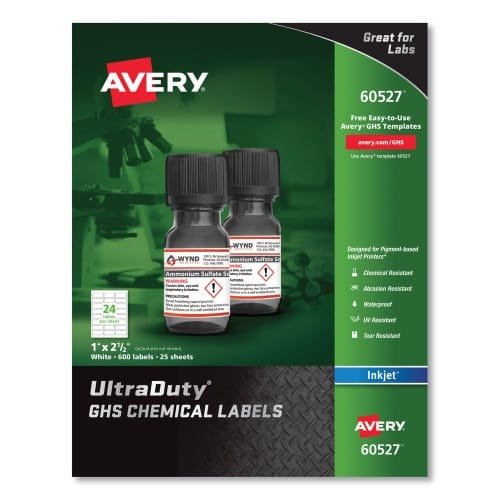 Avery UltraDuty GHS Chemical Waterproof and UV Resistant Labels, 1 x 2.5, White, 24Sheet, 25 SheetsPack (AVE60527) (4)