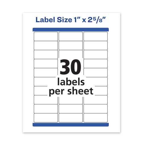 Avery Waterproof Address Labels with TrueBlock and Sure Feed, Laser Printers, 1 x 2.63, White, 30Sheet, 50 SheetsPack (AVE5520)