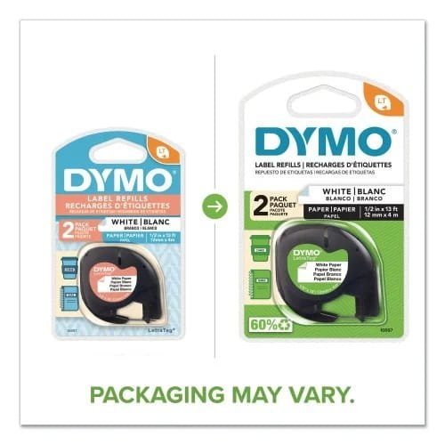 DYMO LetraTag Paper Label Tape Cassettes, 0.5 x 13 ft, White, 2Pack (DYM10697) (2)