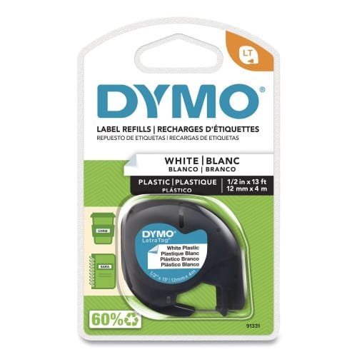 DYMO LetraTag Plastic Label Tape Cassette, 0.5 x 13 ft, White (DYM91331)