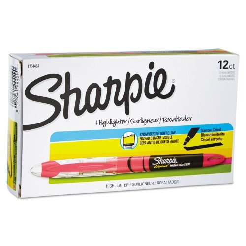 Sharpie Liquid Pen Style Highlighters, Fluorescent Pink Ink, Chisel Tip, PinkBlackClear Barrel, Dozen (SAN1754464)