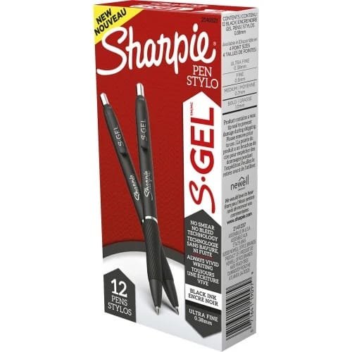 Sharpie S-Gel High-Performance Gel Pen, Retractable, Extra-Fine 0.38 mm, Black Ink, Black Barrel, Dozen (SAN2140521) (2)