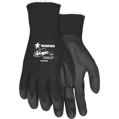 MCR Safety Ninja HPT PVC coated Nylon Gloves, Medium, Black, Pair (CRWN9699M)