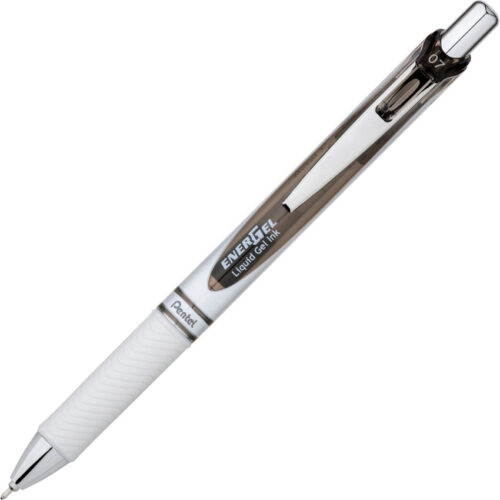 Pentel EnerGel Pearl Gel Pen, Retractable, Medium 0.7 mm, Black Ink, White/Black Barrel, Dozen (PENBLN77PWA)