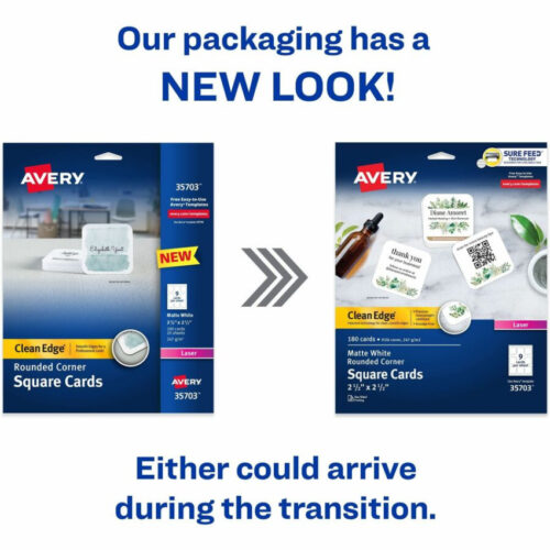 Avery Square Clean Edge Cards with Sure Feed Technology, Laser, 2.5 x 2.5, White, 180 Cards, 9 Cards/Sheet, 20 Sheets/Pack (AVE35703)