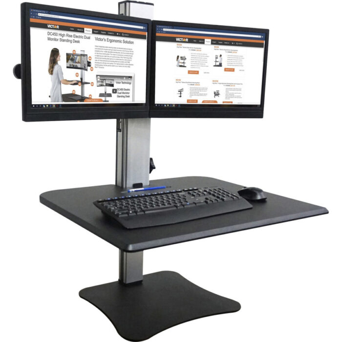 Victor High Rise Dual Monitor Standing Desk Workstation, 28" x 23" x 10.5" to 15.5", Black (VCTDC350A)