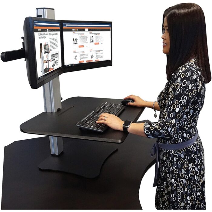 Victor High Rise Dual Monitor Standing Desk Workstation, 28" x 23" x 10.5" to 15.5", Black (VCTDC350A)